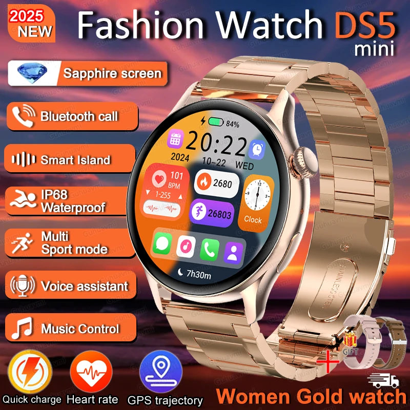 For Female IOS Women Watch 4 Mini Smart Watch AMOLED NFC Heart Rate Clock BT Call GPS Lady Smartwatch for Women pink Custom dial