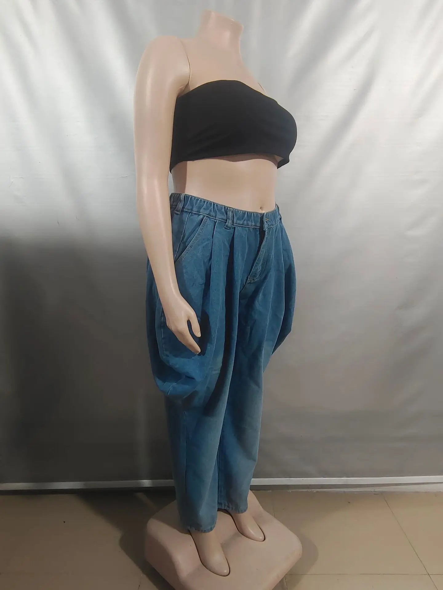 2025 New High Waist Loose Harem Wide Leg Lantern Denim Pants Women Street Casual Stretchy Slimming Fashion Long Trousers Blue