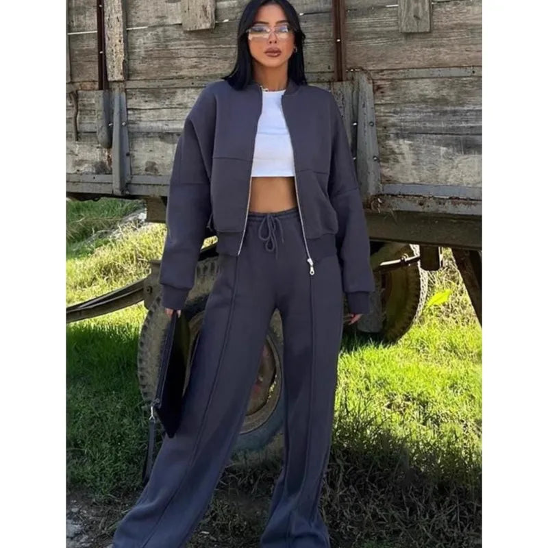 Casual Pants Suit 2025 Autumn Winter Cardigan Sweatshirts Sports Women Fashion Street Long-sleeved Jacket Trousers Two-piece Set