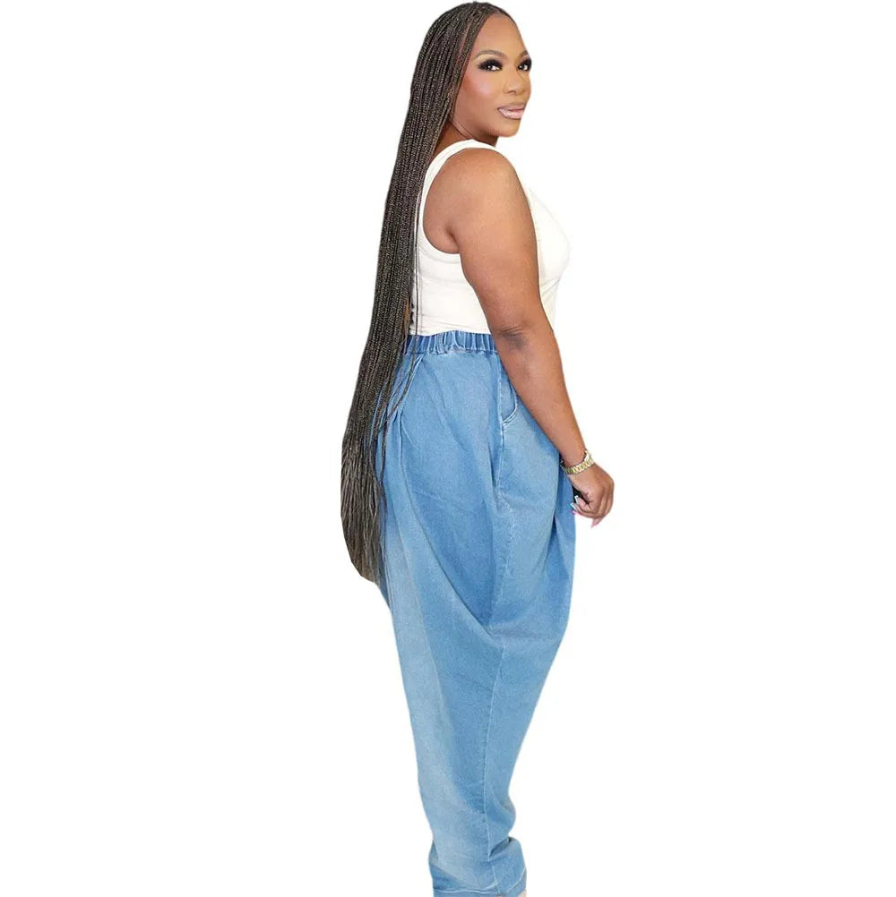 2025 New High Waist Loose Harem Wide Leg Lantern Denim Pants Women Street Casual Stretchy Slimming Fashion Long Trousers Blue