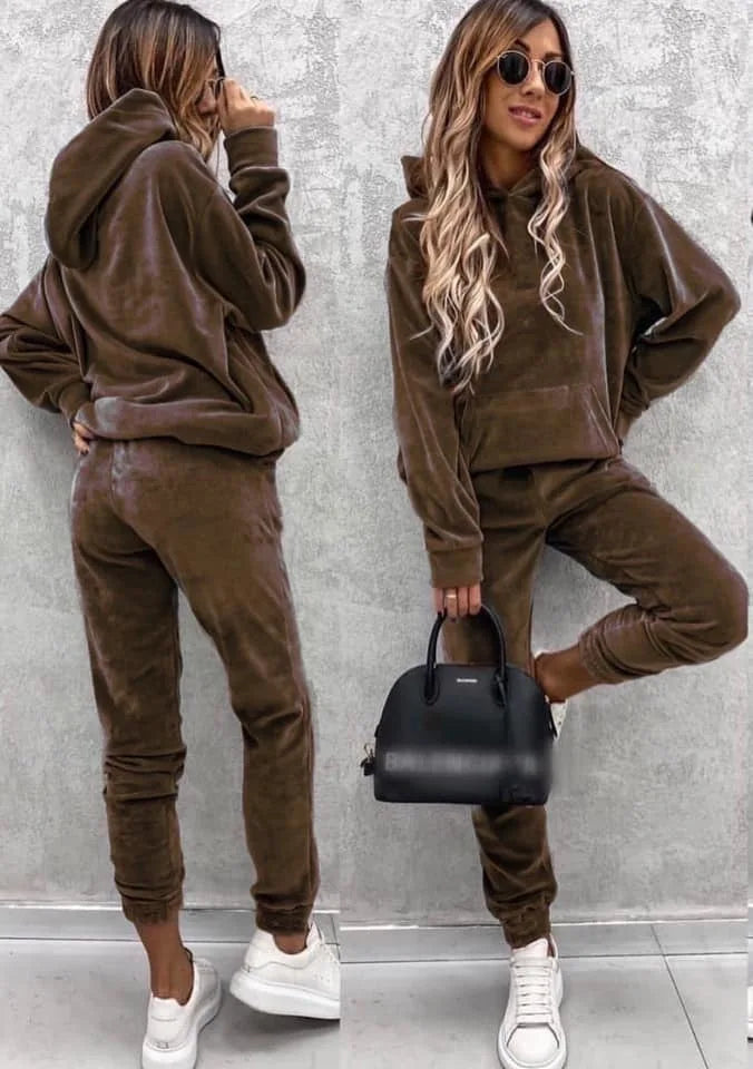 Women Sweatshirts Two Pieces Pant Sets Hooded Pocket Top Pullover Pencil Pants Thick Spliced Solid Casual Sporty Suits