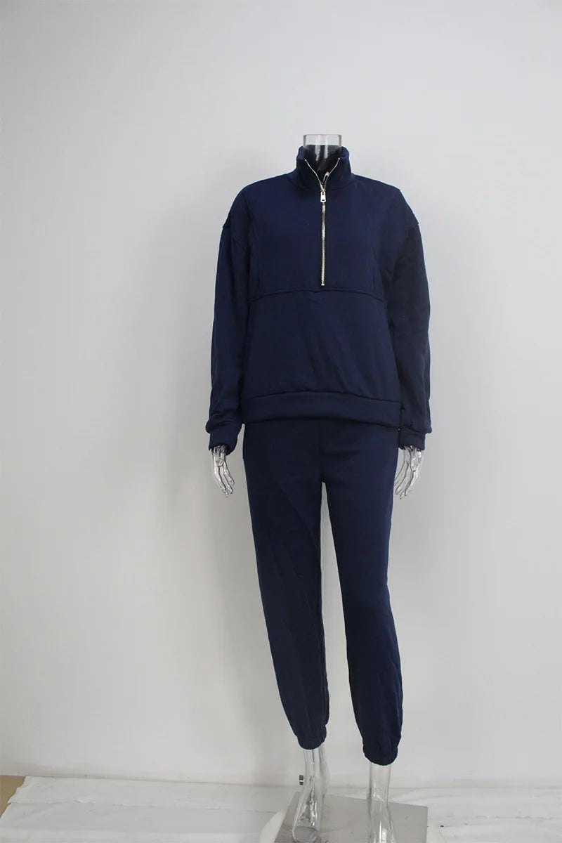 Women Sporty Sweatshirt Sets Two Pieces Sale Stand Collar Zip Long Sleeve Hoodie&High Elastic Sweatpant Suits JSFS-8786