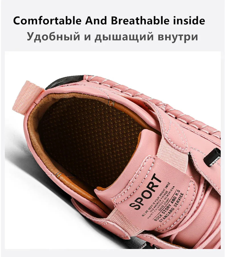 New Fashion Sneakers Handmade Leather Women's Shoes Mid-Top Women Casual Flats Shoes Slip on Loafers Zapatillas De Mujer