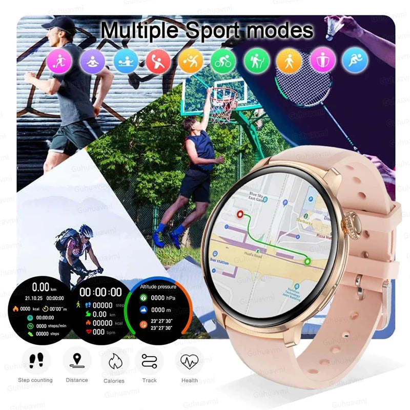 For Female IOS Women Watch 4 Mini Smart Watch AMOLED NFC Heart Rate Clock BT Call GPS Lady Smartwatch for Women pink Custom dial