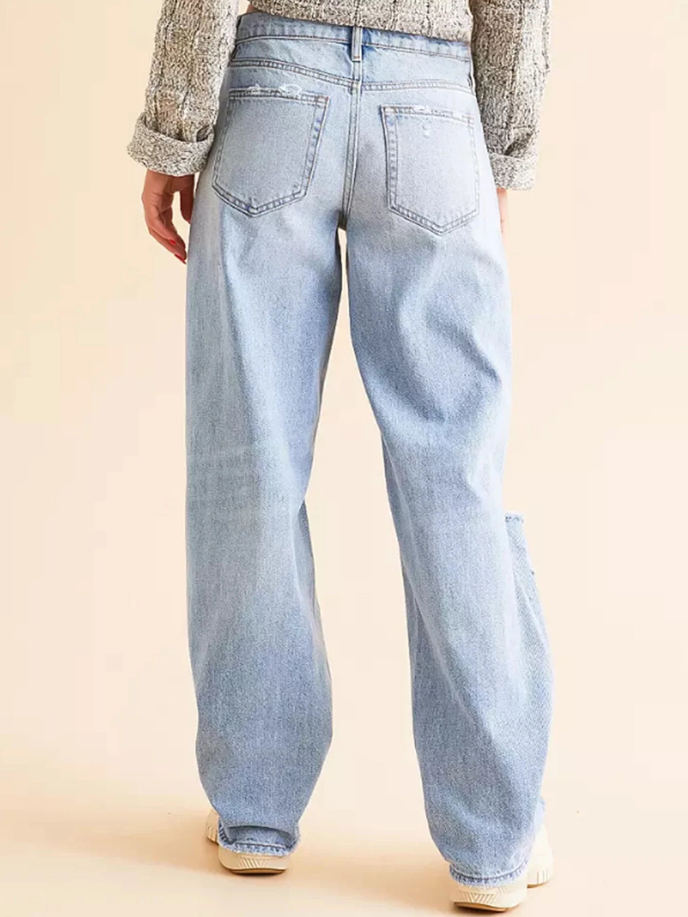 Women's Denim Jeans with Pockets, Ripped Straight LegLoose Fit Casual Pants, Versatile Long Jeans for DailyWear