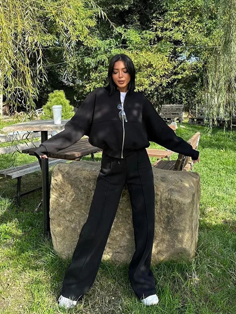 Casual Pants Suit 2025 Autumn Winter Cardigan Sweatshirts Sports Women Fashion Street Long-sleeved Jacket Trousers Two-piece Set