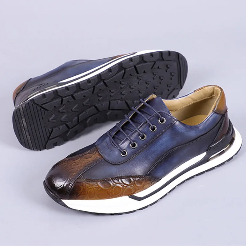 Retro Men's Casual Shoes Genuine Leather Oxford Sneakers Brand Designer Green Brown Comfortable Men's Shoes