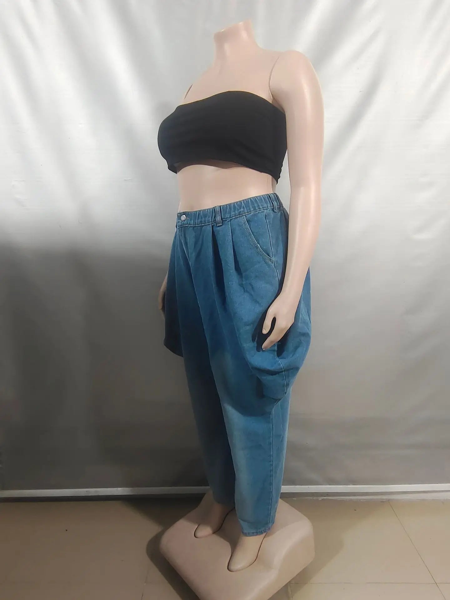 2025 New High Waist Loose Harem Wide Leg Lantern Denim Pants Women Street Casual Stretchy Slimming Fashion Long Trousers Blue
