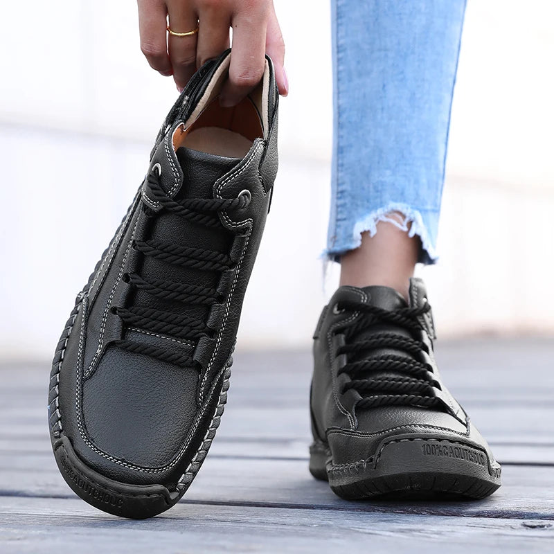 New 2025 Autumn Handmade Leather Women Boots Design Sneakers Man Breathable Casual Softer Shoes Men Ankle Boots Outdoor Boats