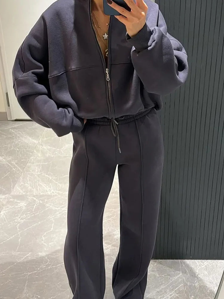 Casual Pants Suit 2025 Autumn Winter Cardigan Sweatshirts Sports Women Fashion Street Long-sleeved Jacket Trousers Two-piece Set
