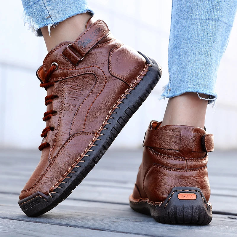 New 2025 Autumn Handmade Leather Women Boots Design Sneakers Man Breathable Casual Softer Shoes Men Ankle Boots Outdoor Boats