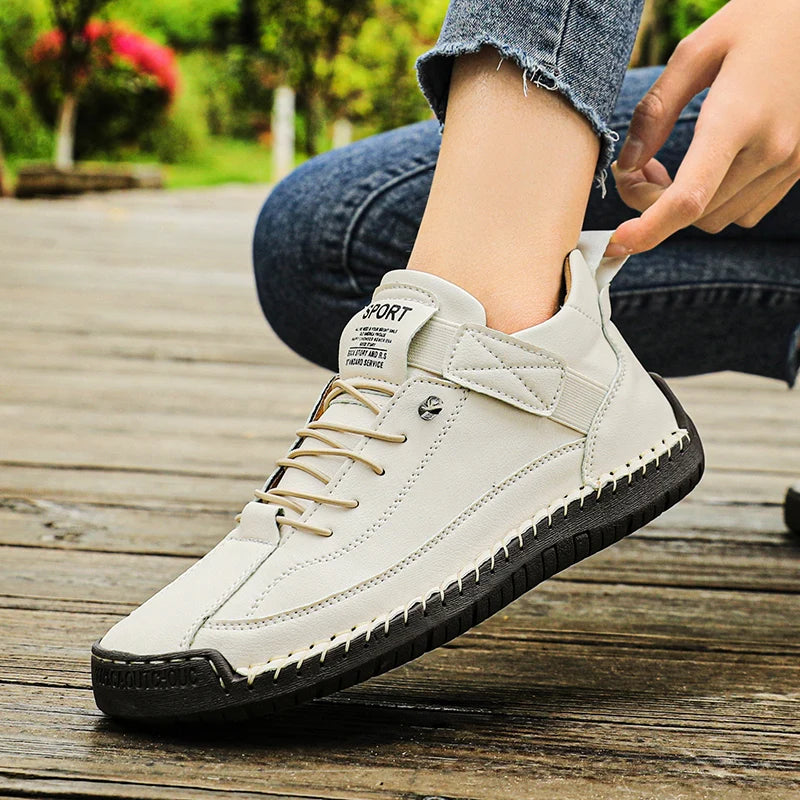 New Fashion Sneakers Handmade Leather Women's Shoes Mid-Top Women Casual Flats Shoes Slip on Loafers Zapatillas De Mujer