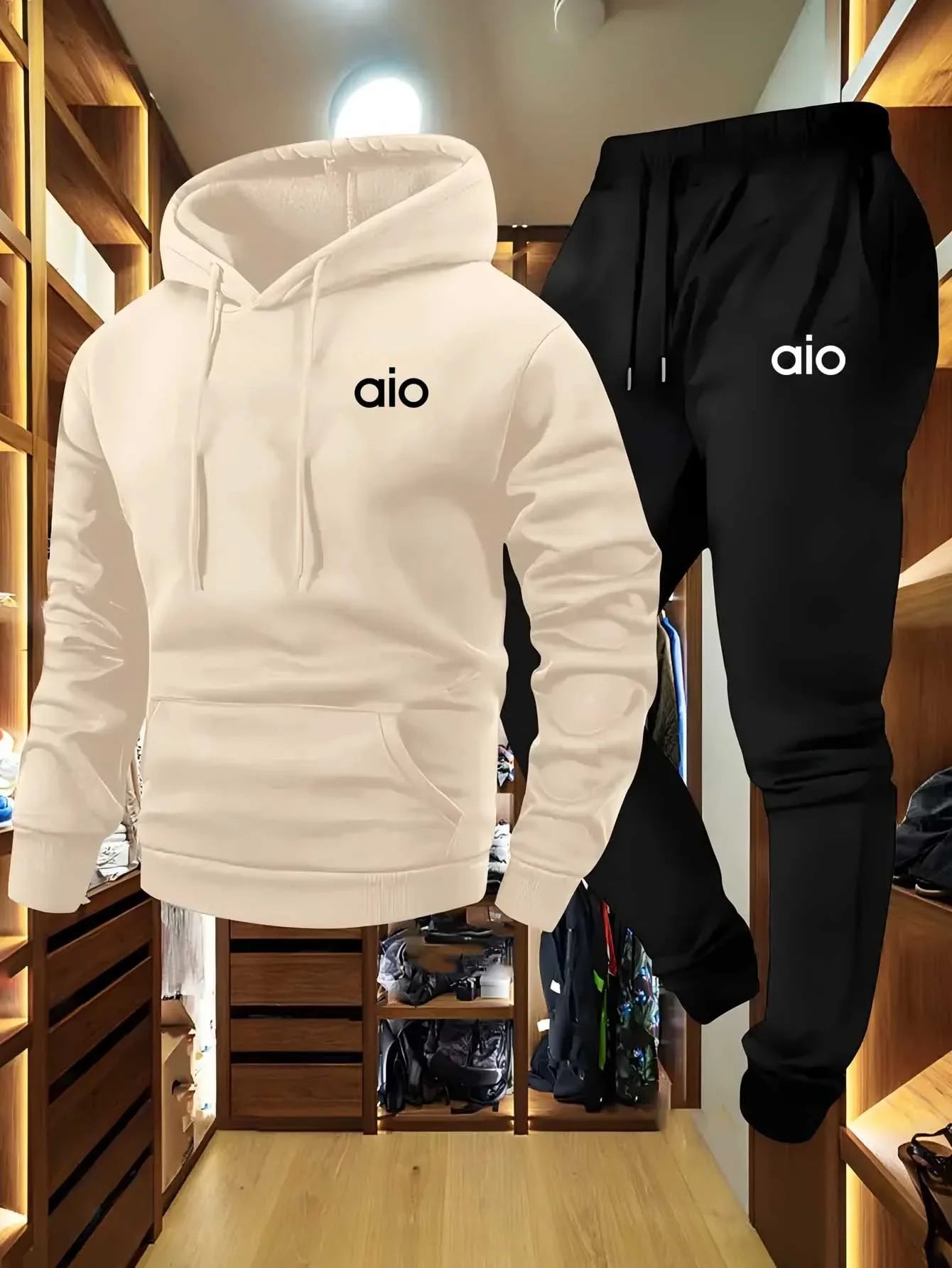 New Men's Color Block Hoodie and Sweatpants Set 2025 Soft Fabric Waist Drawstring Stylish Black White Print clothes for men