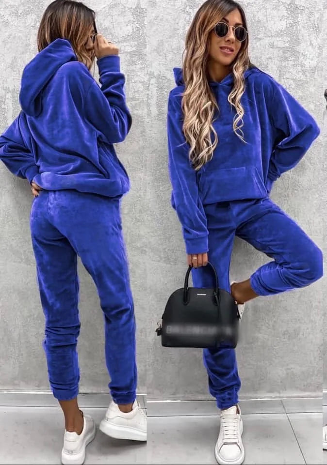 Women Sweatshirts Two Pieces Pant Sets Hooded Pocket Top Pullover Pencil Pants Thick Spliced Solid Casual Sporty Suits