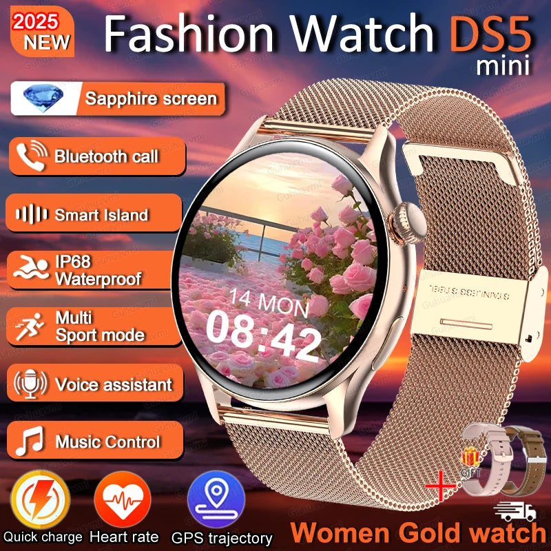 For Female IOS Women Watch 4 Mini Smart Watch AMOLED NFC Heart Rate Clock BT Call GPS Lady Smartwatch for Women pink Custom dial