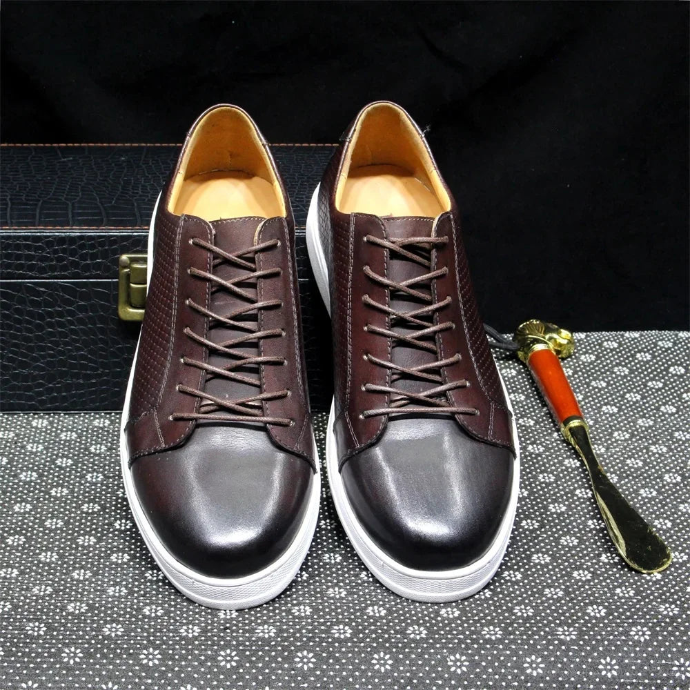 Men's Classic Derby Casual Shoes Cow Genuine Leather Lace-Up Comfortable Driving Sneakers Flat Original Style for Men
