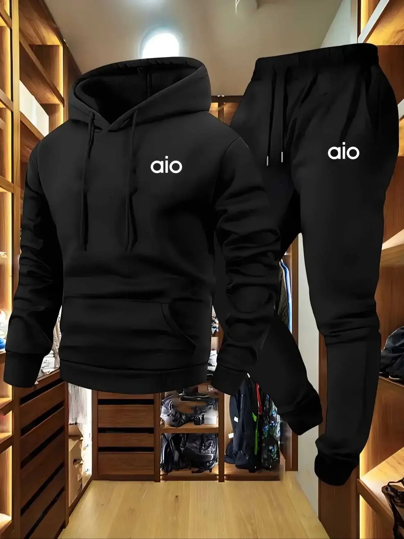 New Men's Color Block Hoodie and Sweatpants Set 2025 Soft Fabric Waist Drawstring Stylish Black White Print clothes for men