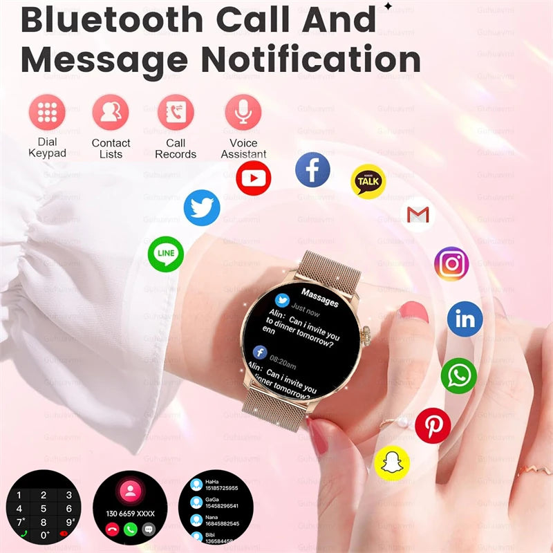 For Female IOS Women Watch 4 Mini Smart Watch AMOLED NFC Heart Rate Clock BT Call GPS Lady Smartwatch for Women pink Custom dial