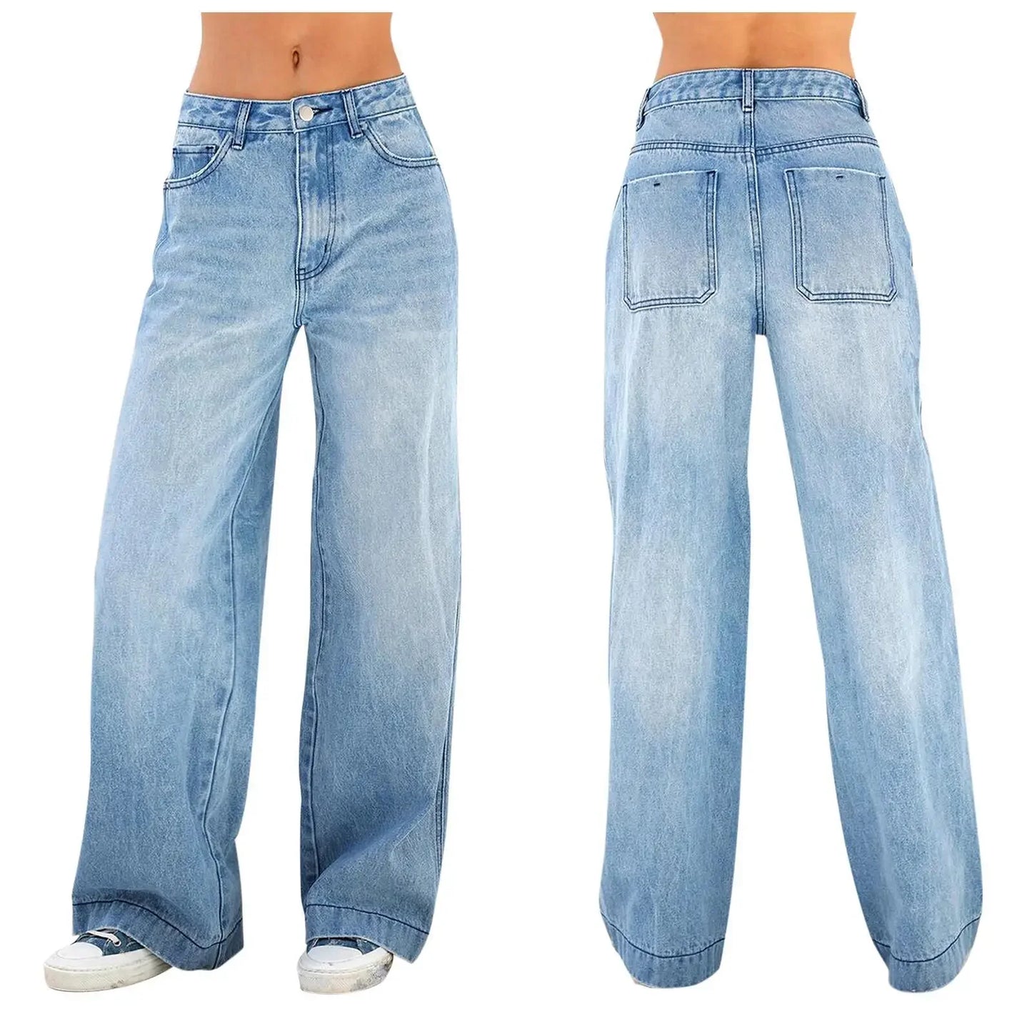 Women's Denim Pants Jeans High Waist Wide Leg Pants with Pockets Fashion Casual Long Trousers 2025 New Korean Streetwear