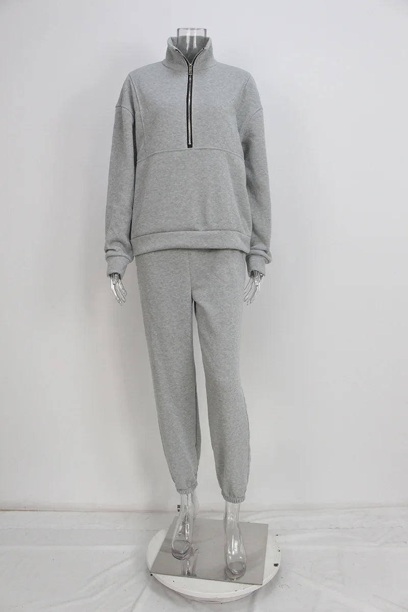 Women Sporty Sweatshirt Sets Two Pieces Sale Stand Collar Zip Long Sleeve Hoodie&High Elastic Sweatpant Suits JSFS-8786