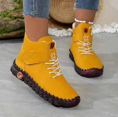 Winter Fleece-Lined Warm Cotton Boots - Women's British Style Fashionable & Versatile Velcro High-Top Flat Shoes