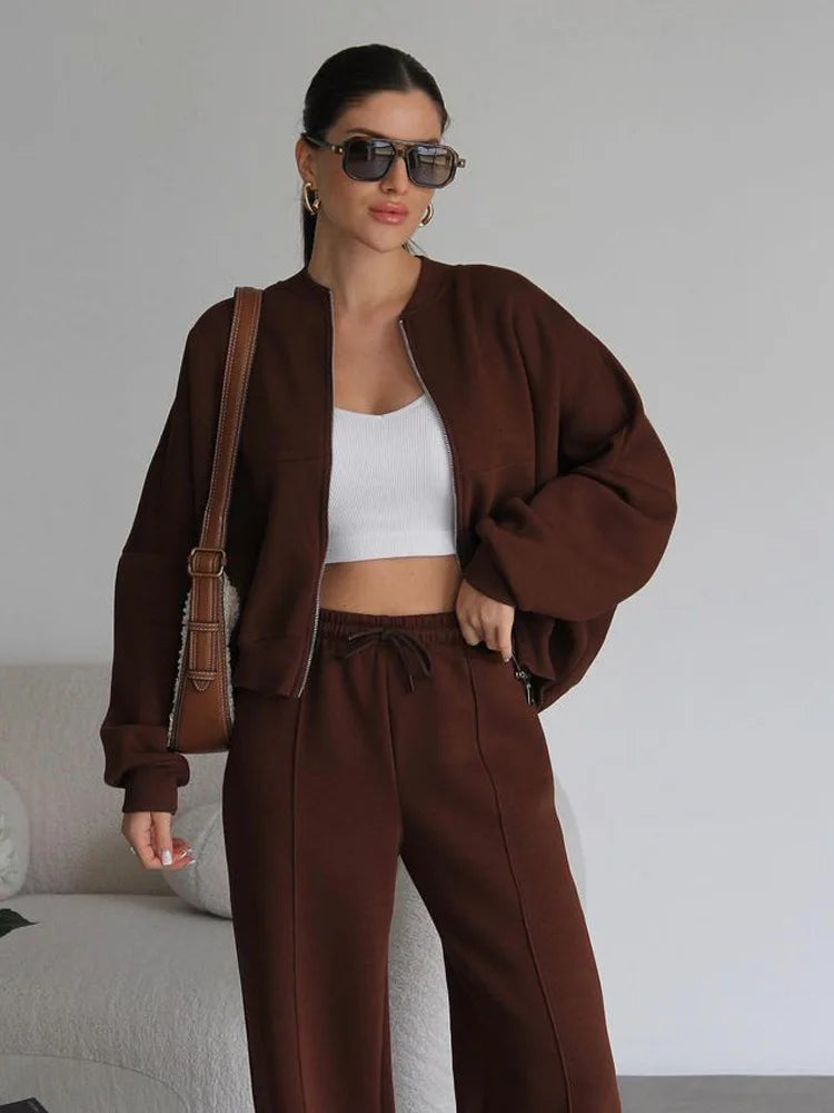 Casual Pants Suit 2025 Autumn Winter Cardigan Sweatshirts Sports Women Fashion Street Long-sleeved Jacket Trousers Two-piece Set