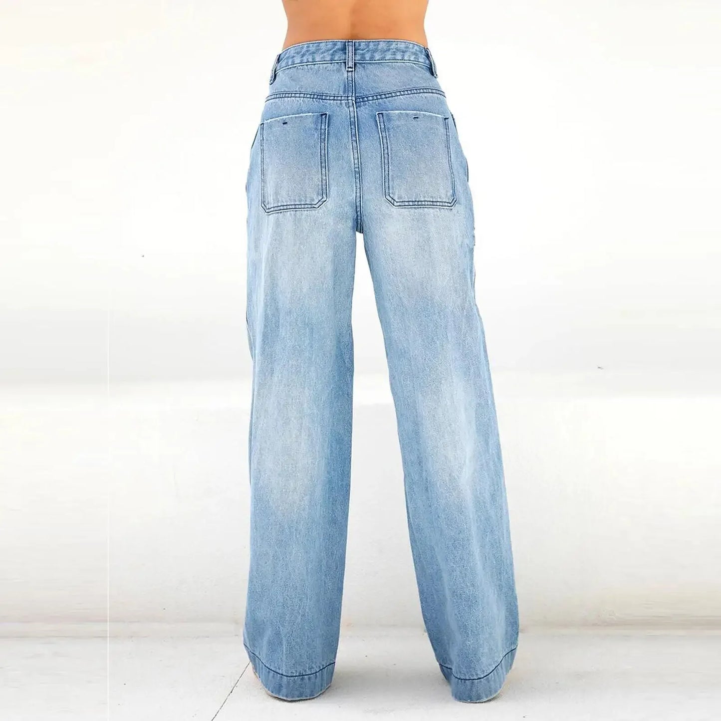 Women's Denim Pants Jeans High Waist Wide Leg Pants with Pockets Fashion Casual Long Trousers 2025 New Korean Streetwear