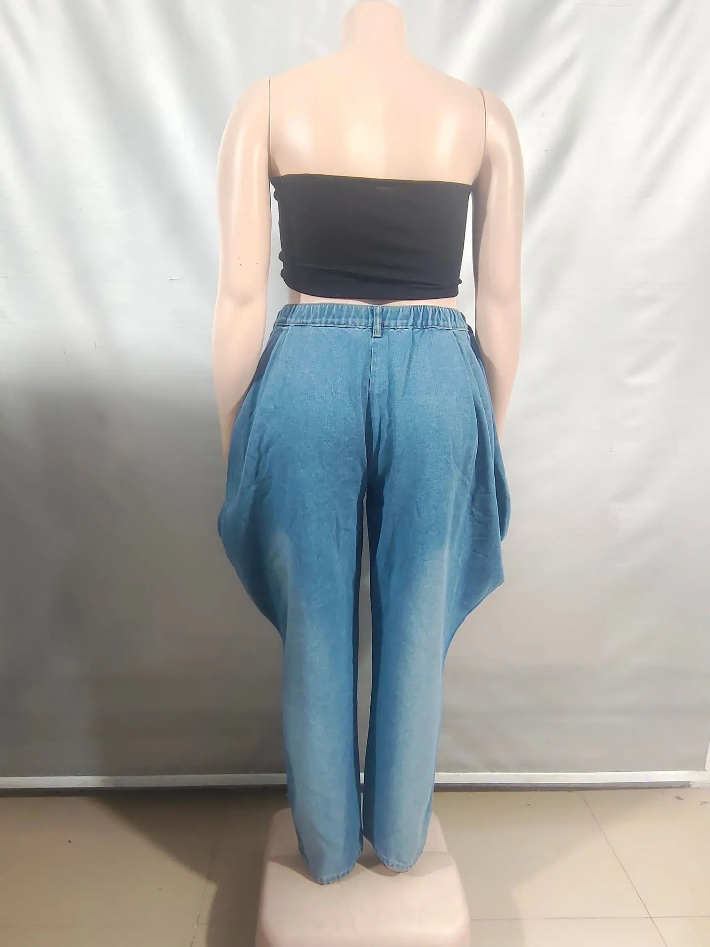 2025 New High Waist Loose Harem Wide Leg Lantern Denim Pants Women Street Casual Stretchy Slimming Fashion Long Trousers Blue