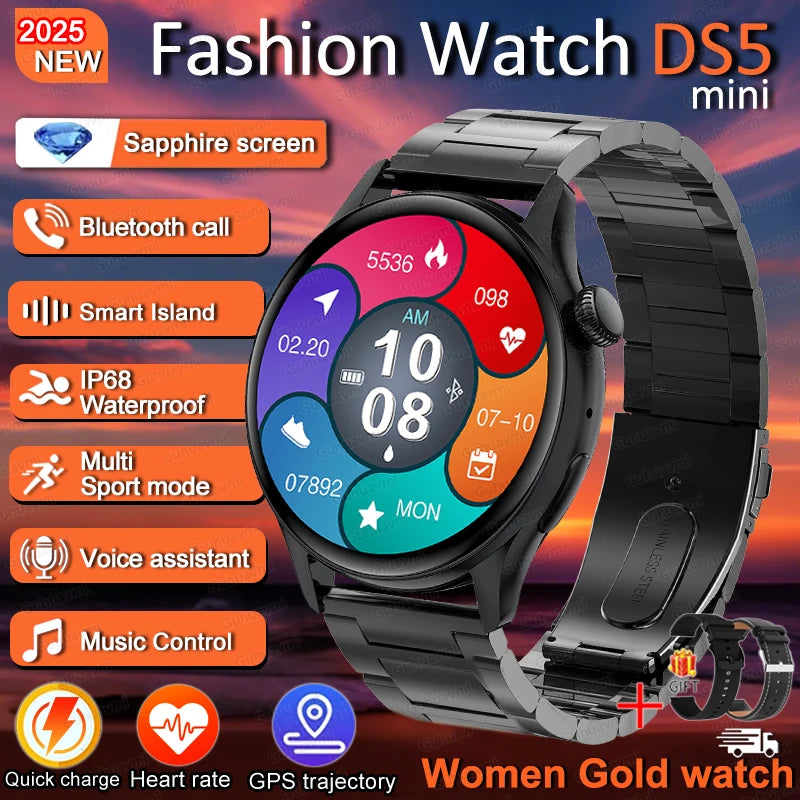 For Female IOS Women Watch 4 Mini Smart Watch AMOLED NFC Heart Rate Clock BT Call GPS Lady Smartwatch for Women pink Custom dial