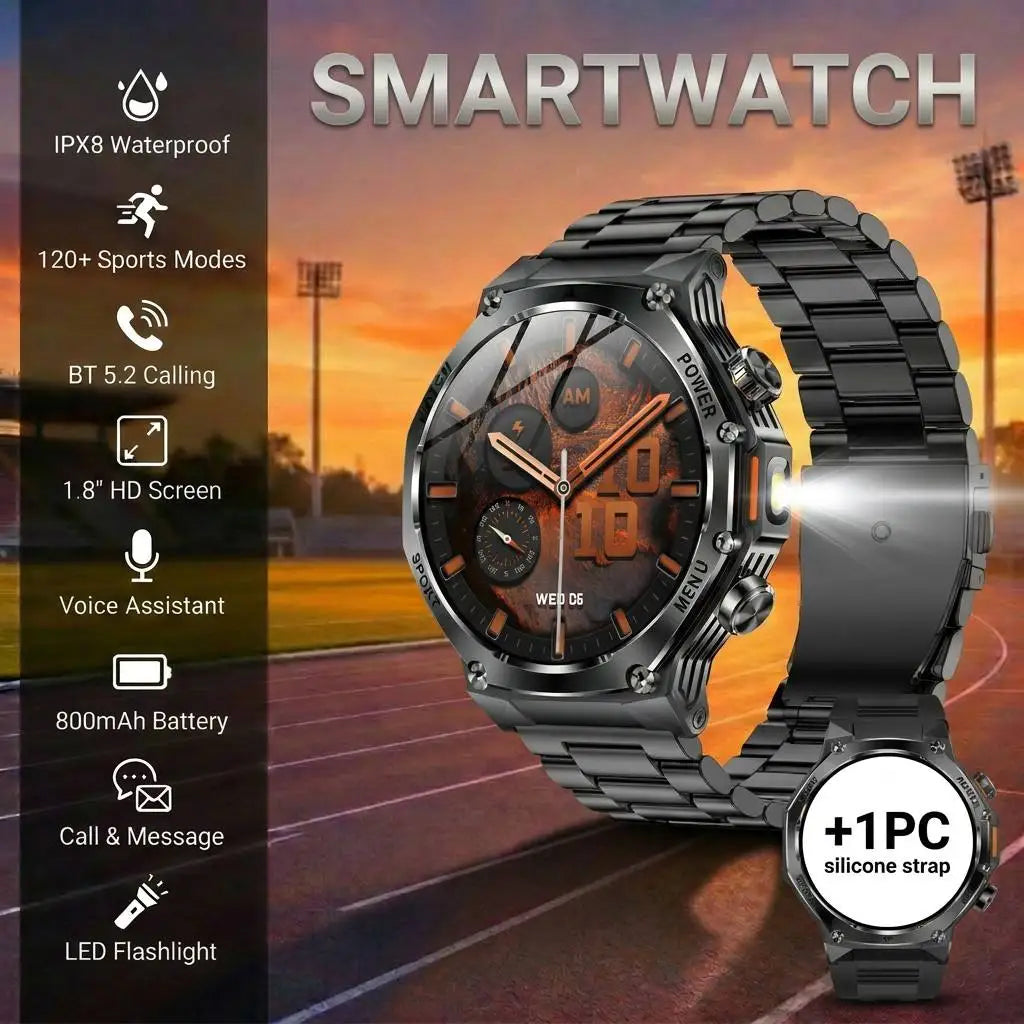 2026 Outdoor Smartwatch, Sports Tracking, 1.8'' HD Touch Screen, Wireless Calling+Voice Assistant, 120+ Sports Mode, Christmas G