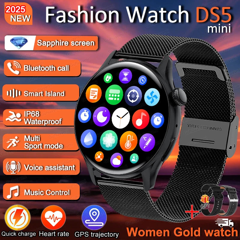 For Female IOS Women Watch 4 Mini Smart Watch AMOLED NFC Heart Rate Clock BT Call GPS Lady Smartwatch for Women pink Custom dial