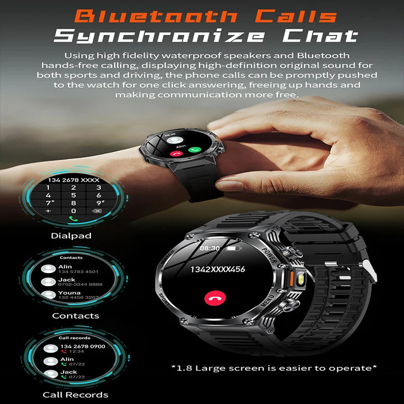 2026 Outdoor Smartwatch, Sports Tracking, 1.8'' HD Touch Screen, Wireless Calling+Voice Assistant, 120+ Sports Mode, Christmas G