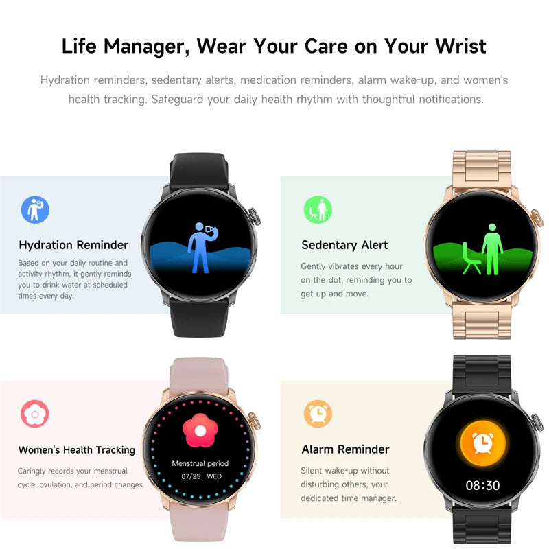For Female IOS Women Watch 4 Mini Smart Watch AMOLED NFC Heart Rate Clock BT Call GPS Lady Smartwatch for Women pink Custom dial