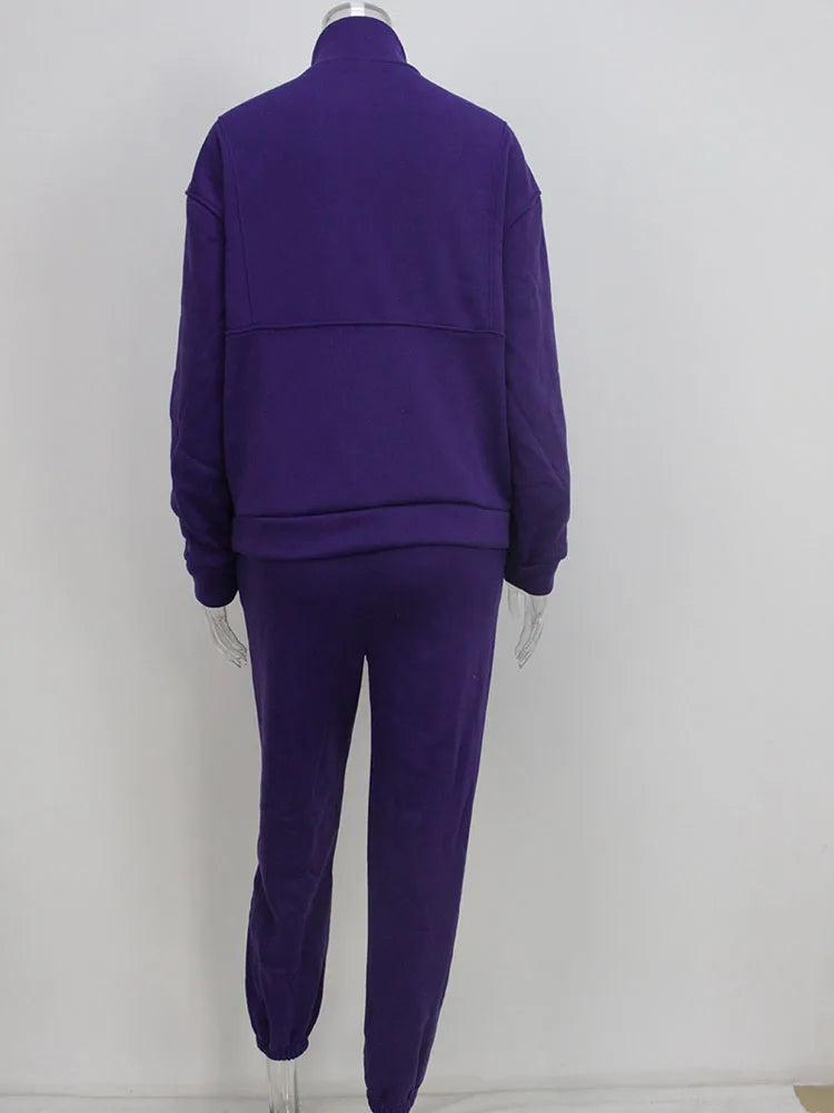 Women Sporty Sweatshirt Sets Two Pieces Sale Stand Collar Zip Long Sleeve Hoodie&High Elastic Sweatpant Suits JSFS-8786