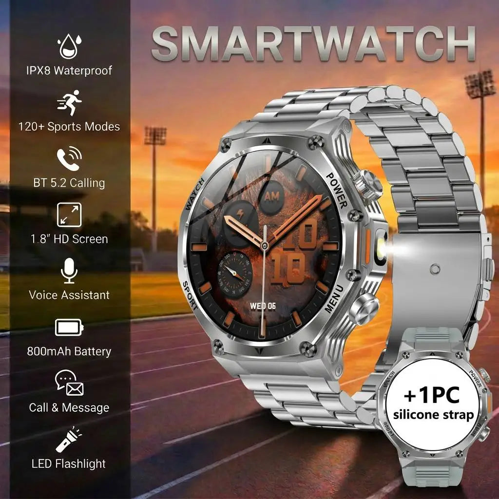 2026 Outdoor Smartwatch, Sports Tracking, 1.8'' HD Touch Screen, Wireless Calling+Voice Assistant, 120+ Sports Mode, Christmas G