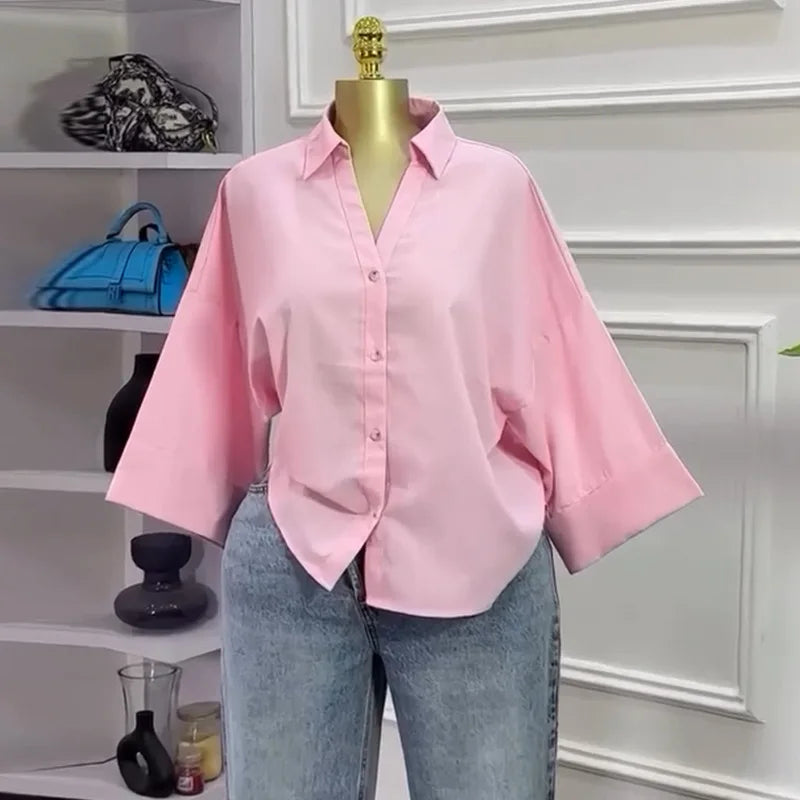 Women Top Blouses Shirt Turn Down Collar Full Sleeve Tops Striped Y2k Streetwear Elegant Splice Shirts Casual Loose Work Autumn