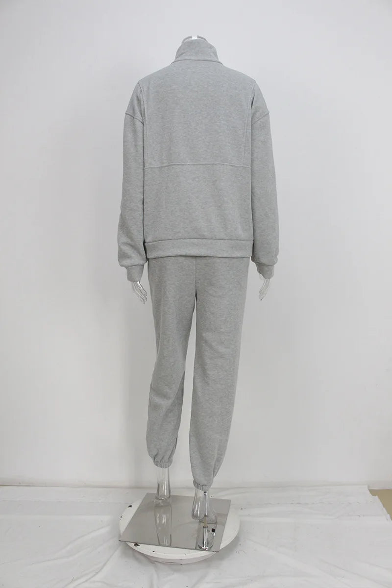Women Sporty Sweatshirt Sets Two Pieces Sale Stand Collar Zip Long Sleeve Hoodie&High Elastic Sweatpant Suits JSFS-8786