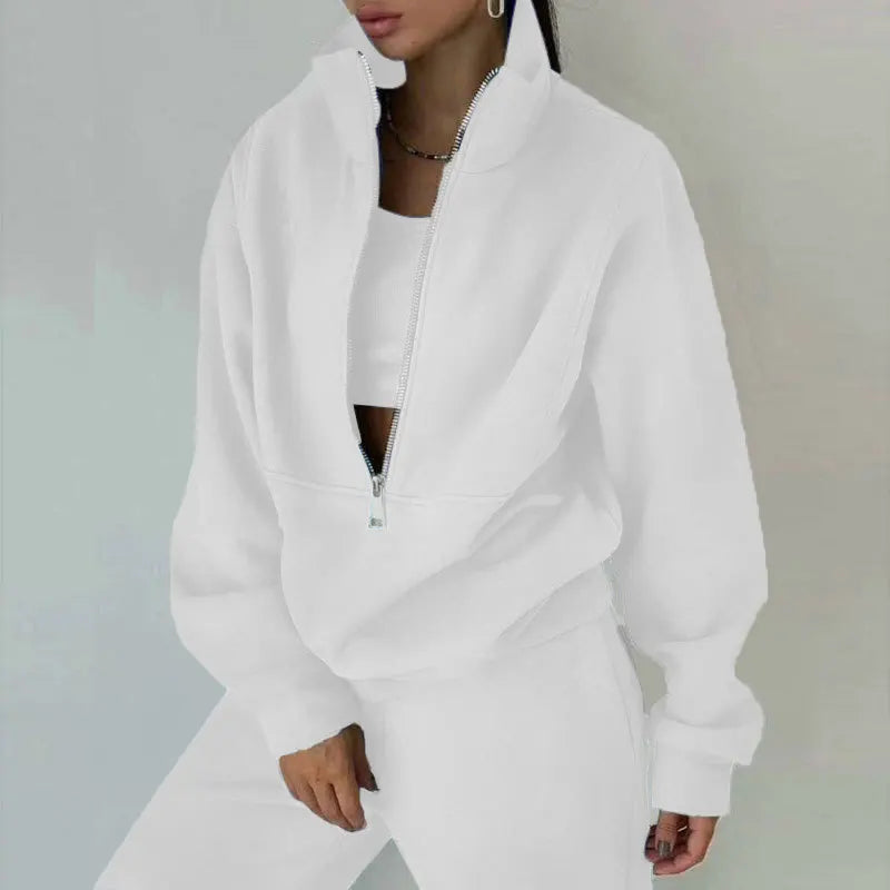Women Sporty Sweatshirt Sets Two Pieces Sale Stand Collar Zip Long Sleeve Hoodie&High Elastic Sweatpant Suits JSFS-8786