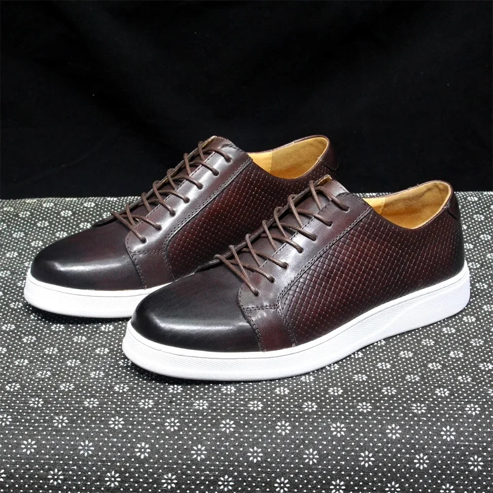 Men's Classic Derby Casual Shoes Cow Genuine Leather Lace-Up Comfortable Driving Sneakers Flat Original Style for Men