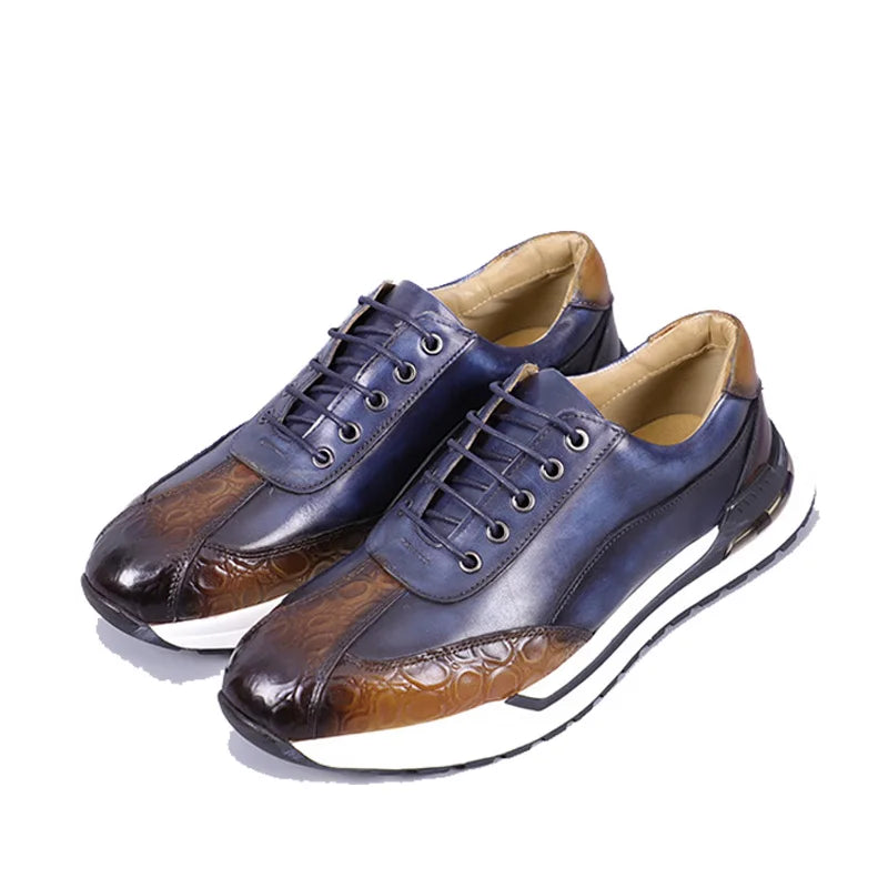 Retro Men's Casual Shoes Genuine Leather Oxford Sneakers Brand Designer Green Brown Comfortable Men's Shoes