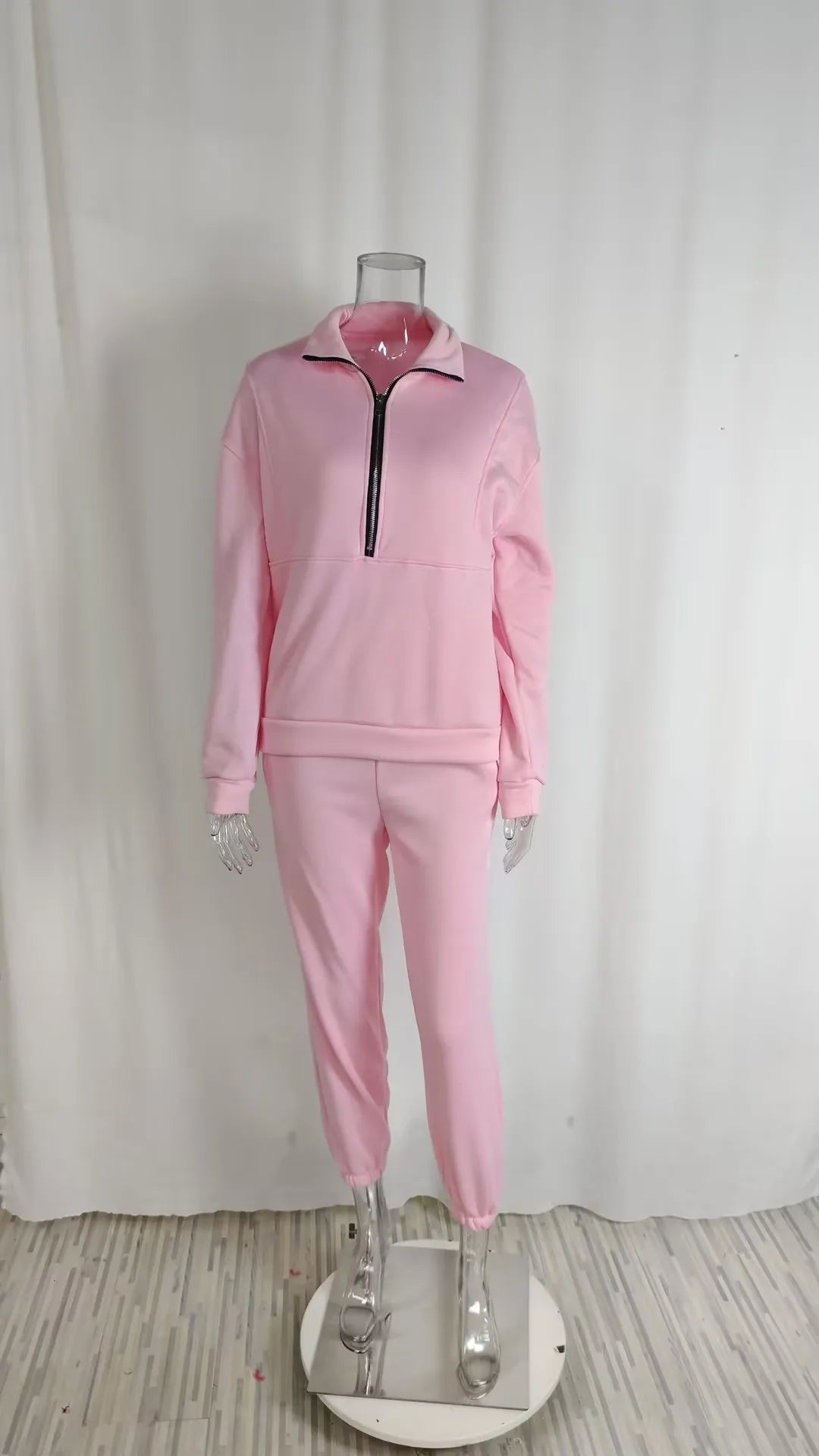 Winter Women Casual Matching Two-Piece Set Zip Up Sweaters Solid Colar Sweatpants Outfits  Women Two Pieces Matching Suits