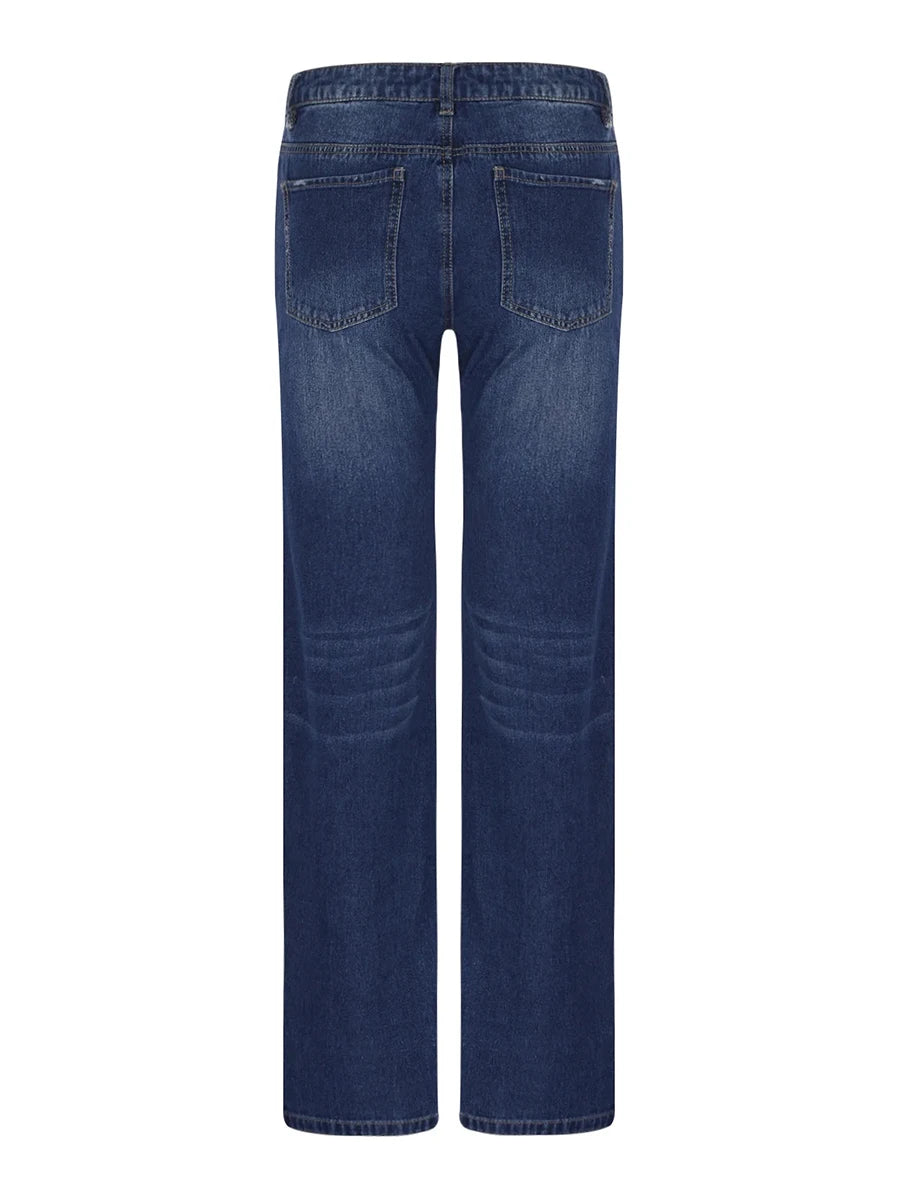Women Men Denim Pants Casual Ripped Loose Straight Leg Jeans Trousers Trendy Bottoms for Streetwear