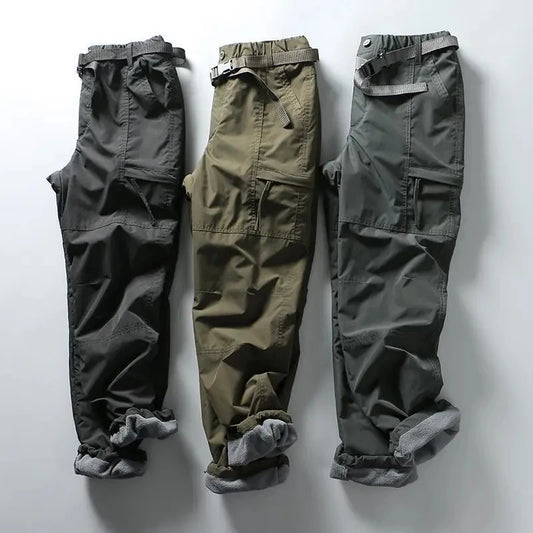 Tooling Pants Thick Waterproof Fleece Cargo Pants Men Women Winter Outdoor Multi-pockets Loose Straight Overall Long Trousers