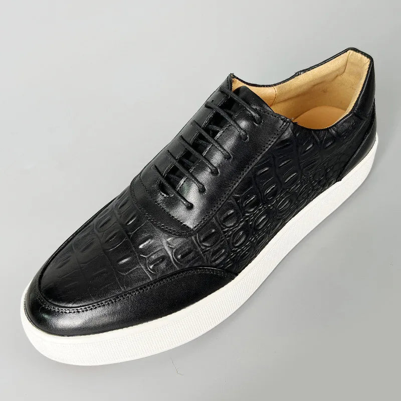 Newest 2025 Spring Men Genuine Leather Casual Sneakers Lace Up Handmade Crocodile Design Men Daily Leather Footwear Purple