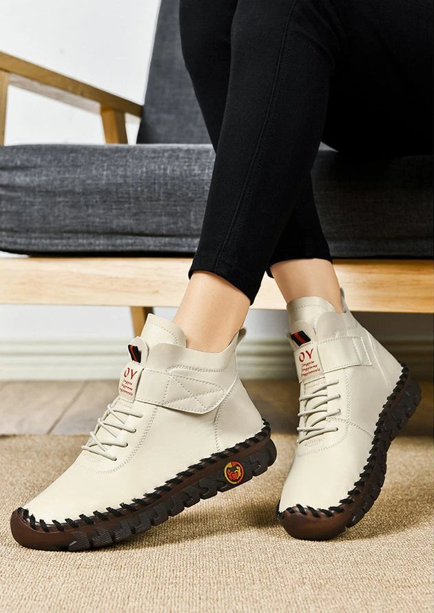 Winter Fleece-Lined Warm Cotton Boots - Women's British Style Fashionable & Versatile Velcro High-Top Flat Shoes