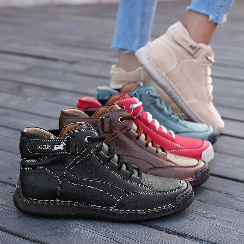 New 2025 Autumn Handmade Leather Women Boots Design Sneakers Man Breathable Casual Softer Shoes Men Ankle Boots Outdoor Boats