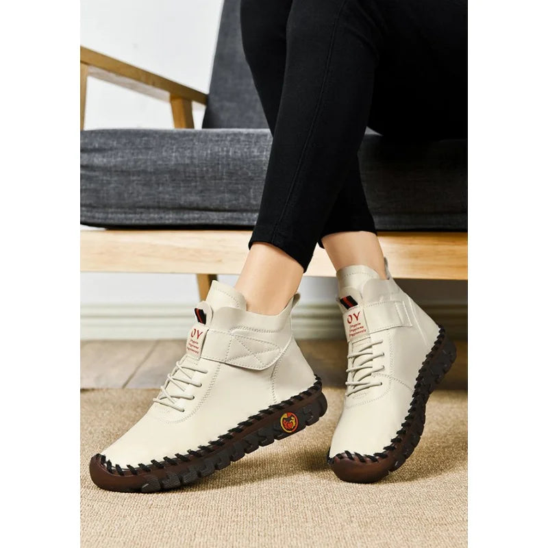 Winter Fleece-Lined Warm Cotton Boots - Women's British Style Fashionable & Versatile Velcro High-Top Flat Shoes