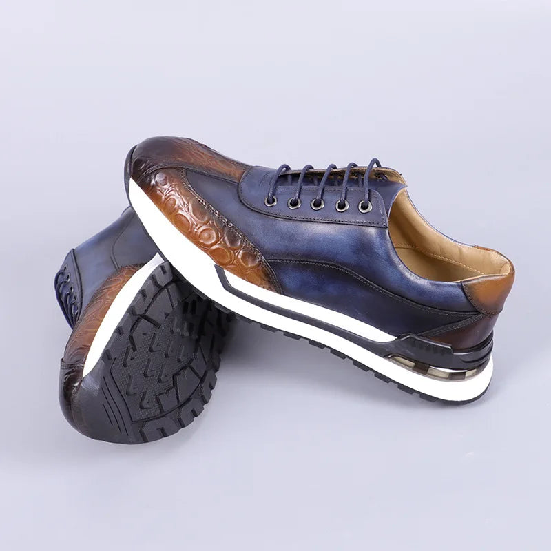 Retro Men's Casual Shoes Genuine Leather Oxford Sneakers Brand Designer Green Brown Comfortable Men's Shoes
