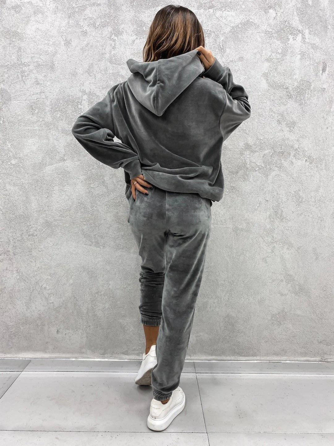 Women Sweatshirts Two Pieces Pant Sets Hooded Pocket Top Pullover Pencil Pants Thick Spliced Solid Casual Sporty Suits