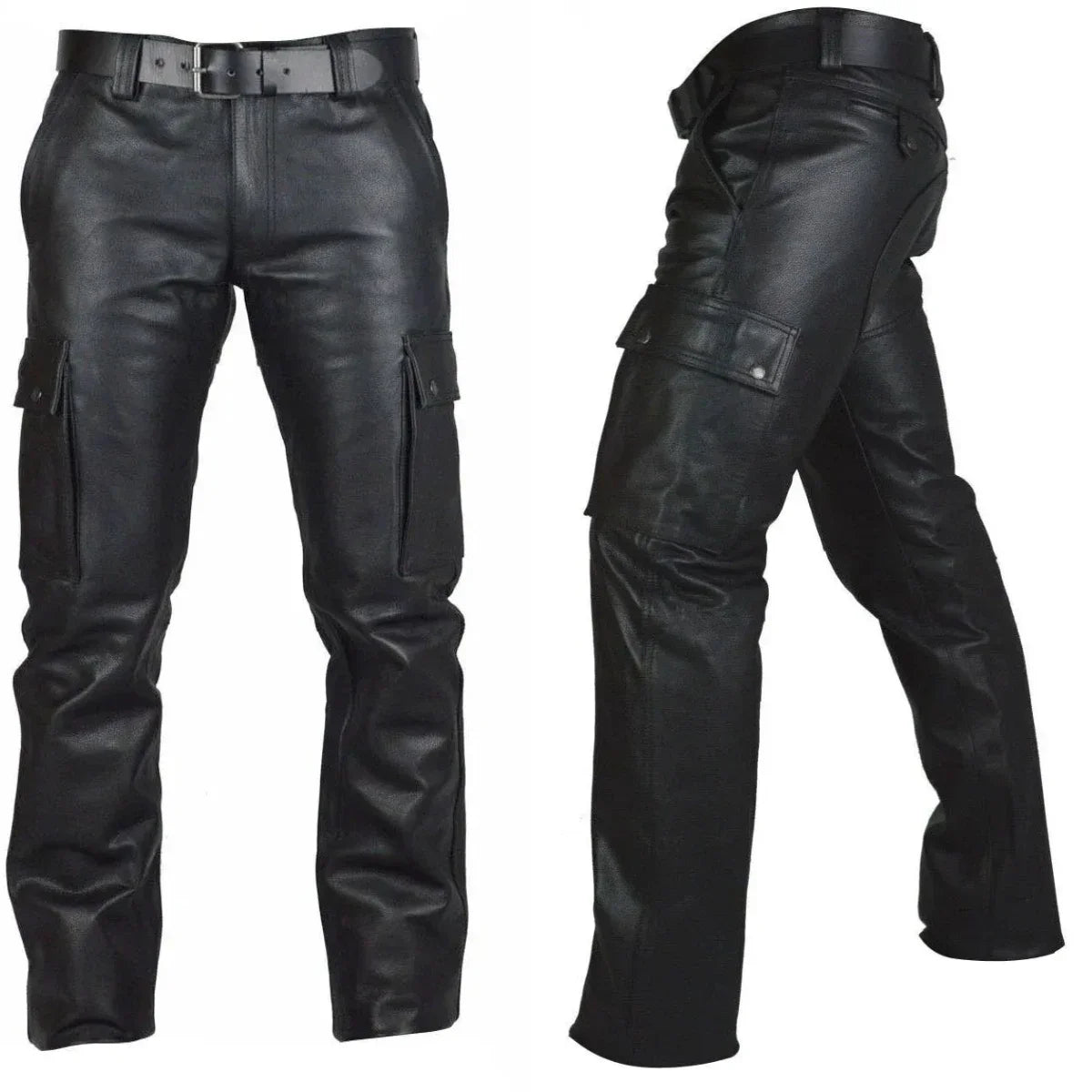 Men's Autumn Winter Pants Punk Retro Goth Slim Casual Long Pants Faux Leather Fashion Casual Solid Color Trousers Pencil Pants